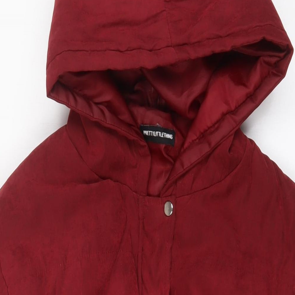 Womens UK Size 14 PRETTYLITTLETHING Red Quilted Coat