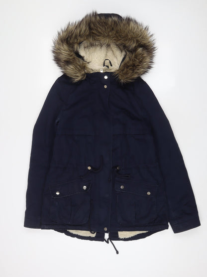 Womens UK Size 8 H&M Blue Parka Coat