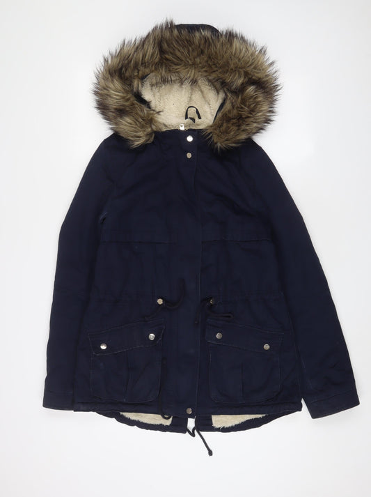 Womens UK Size 8 H&M Blue Parka Coat