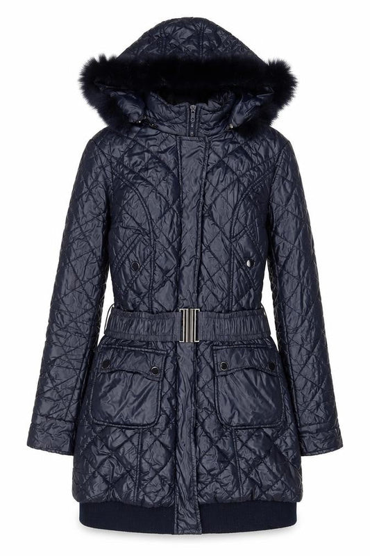 Jimika Womens Blue Quilted Coat Size S Zip - Belted