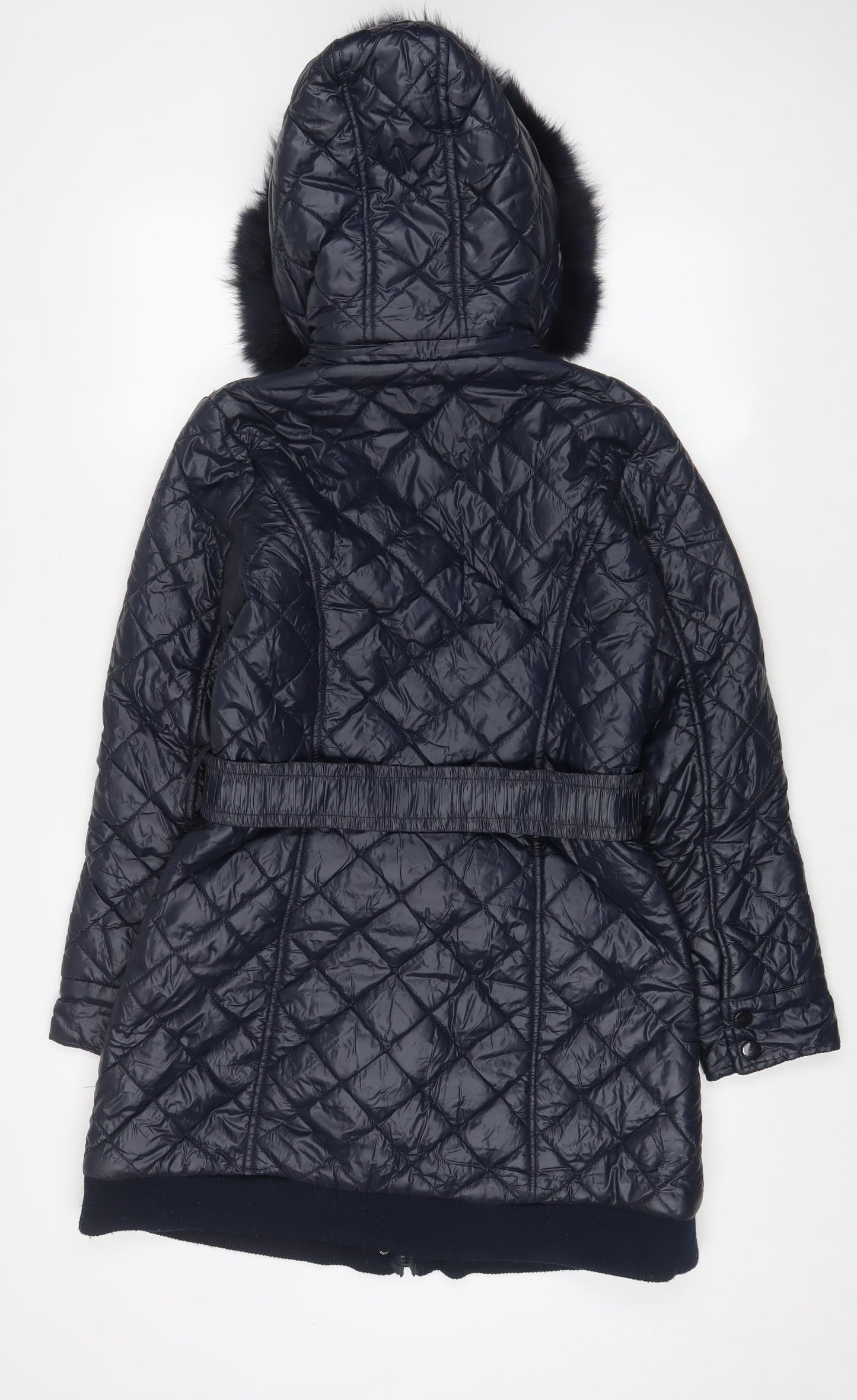 Jimika Womens Blue Quilted Coat Size S Zip - Belted