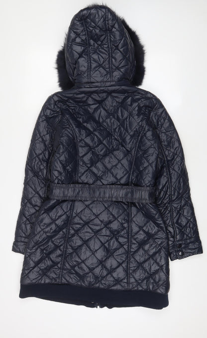 Jimika Womens Blue Quilted Coat Size S Zip - Belted