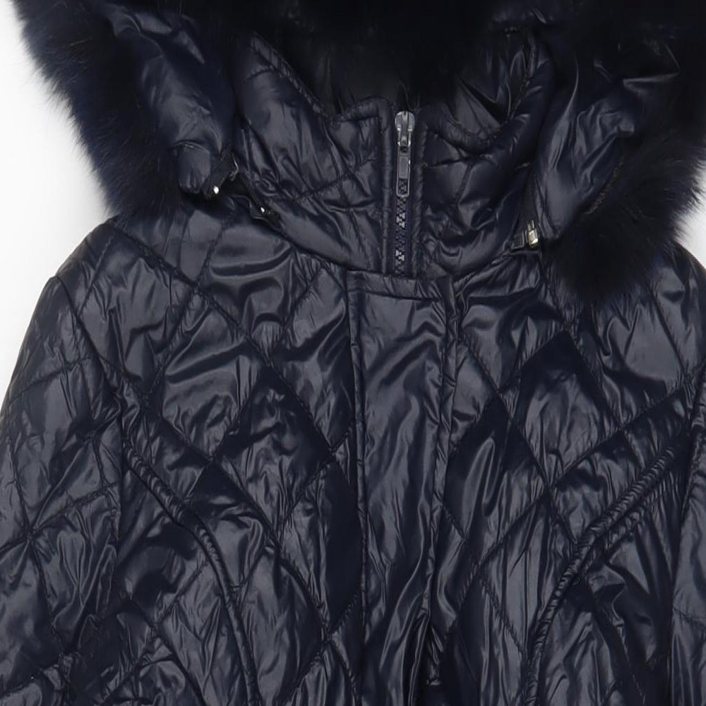 Jimika Womens Blue Quilted Coat Size S Zip - Belted