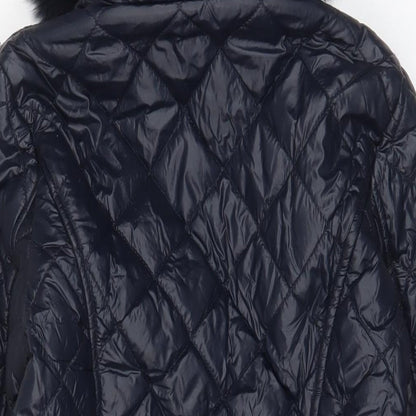 Jimika Womens Blue Quilted Coat Size S Zip - Belted