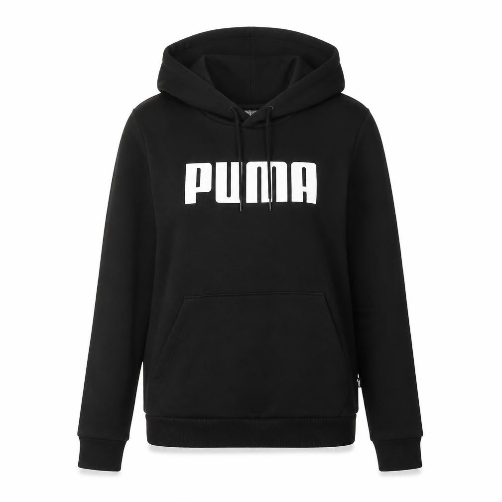 Front view of Puma unisex black pullover hoodie m - cotton blend casual