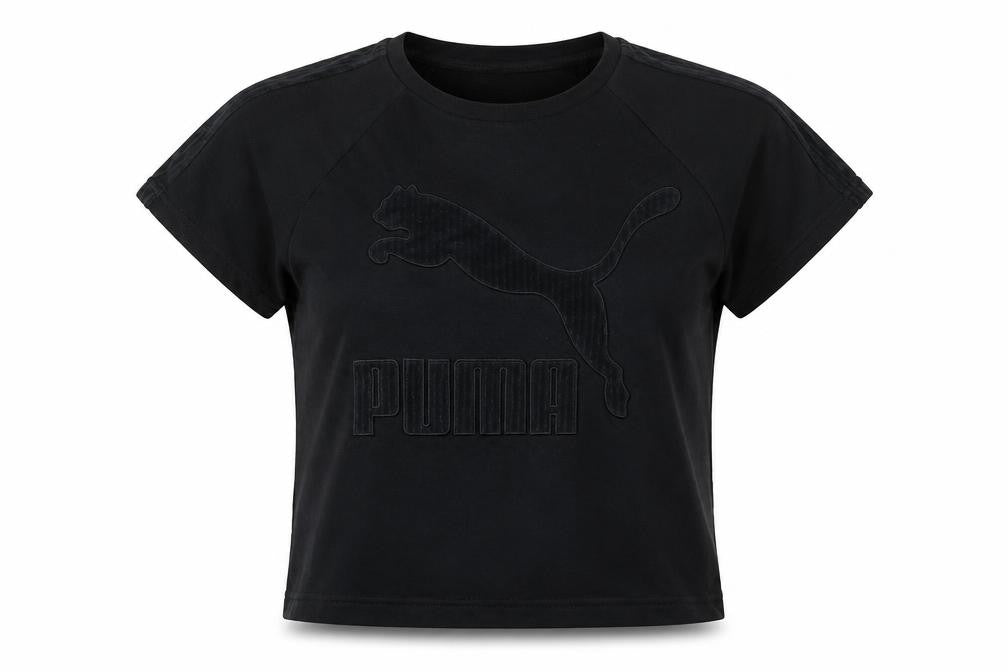 Front view of Puma unisex black cotton t-shirt, short sleeve, size S
