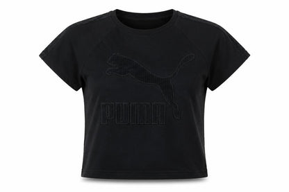 Front view of Puma unisex black cotton t-shirt, short sleeve, size S