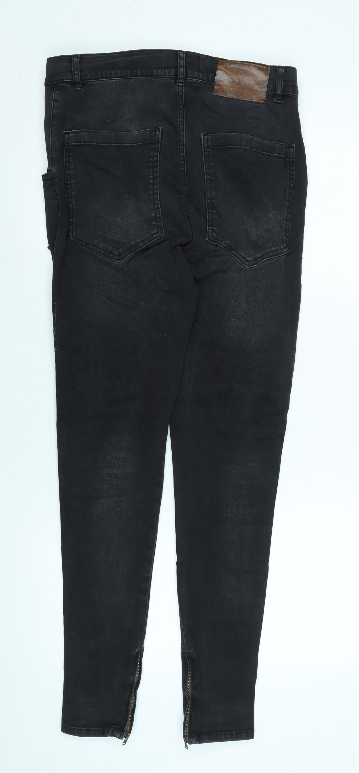 silksilk Womens Black Cotton Blend Tapered Jeans Size L L29 in Regular Zip - Zip detail to legs
