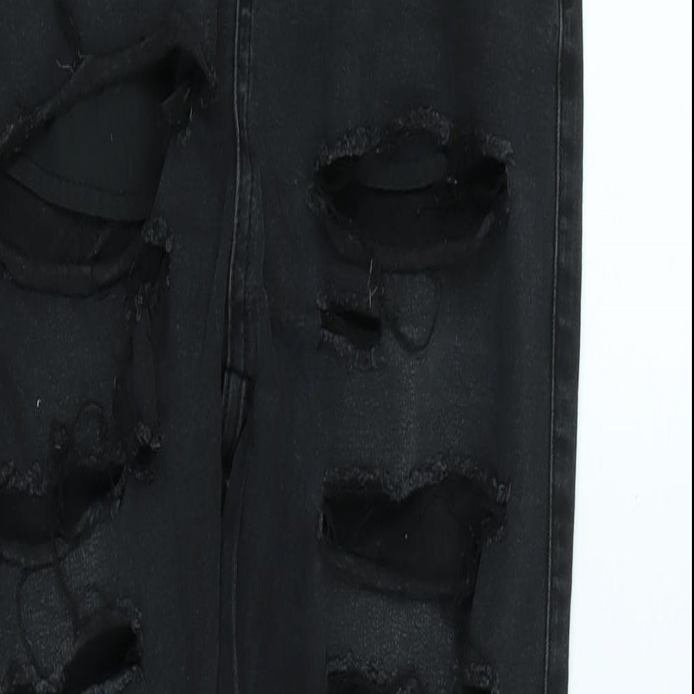silksilk Womens Black Cotton Blend Tapered Jeans Size L L29 in Regular Zip - Zip detail to legs