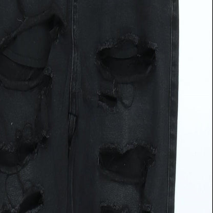 silksilk Womens Black Cotton Blend Tapered Jeans Size L L29 in Regular Zip - Zip detail to legs