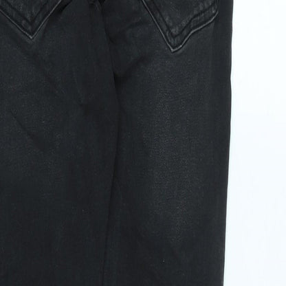 silksilk Womens Black Cotton Blend Tapered Jeans Size L L29 in Regular Zip - Zip detail to legs