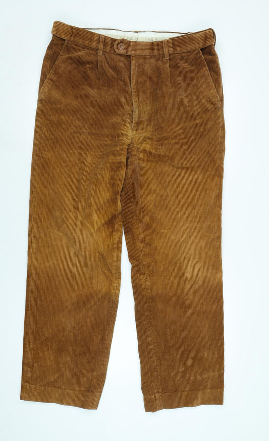 Peter Christian Mens Brown Cotton Blend Trousers Size 34 in L28 in Regular Zip