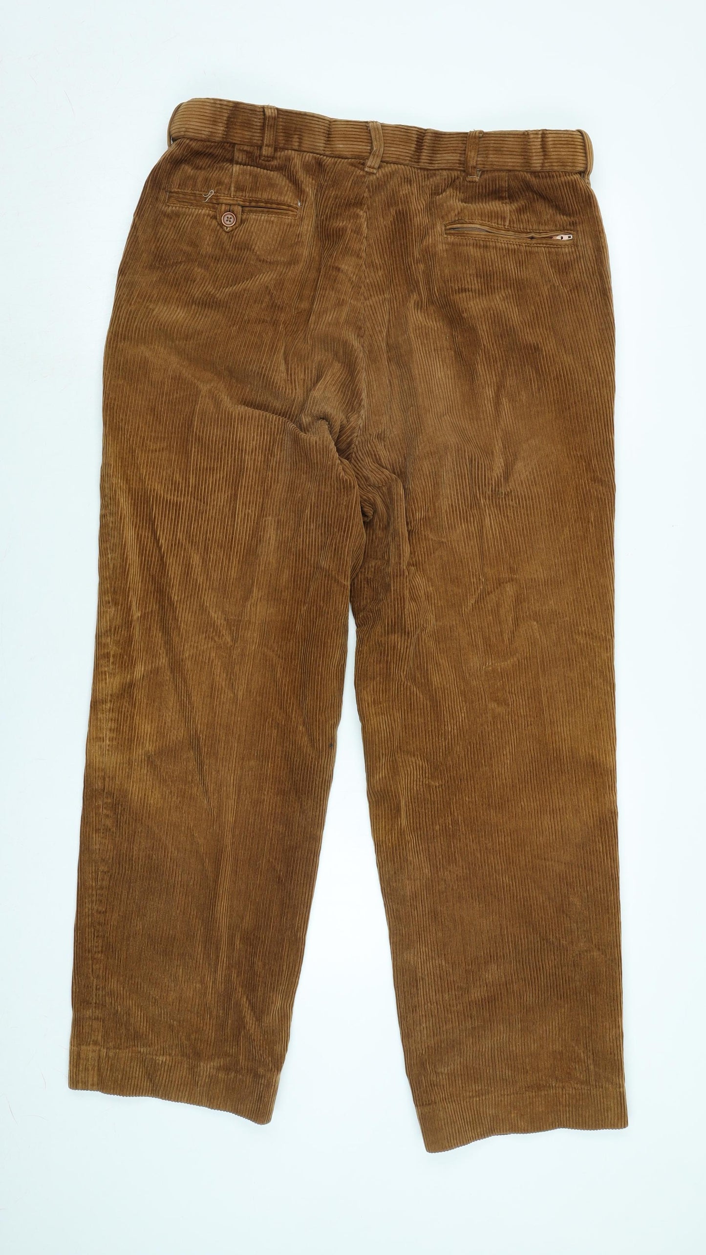 Peter Christian Mens Brown Cotton Blend Trousers Size 34 in L28 in Regular Zip