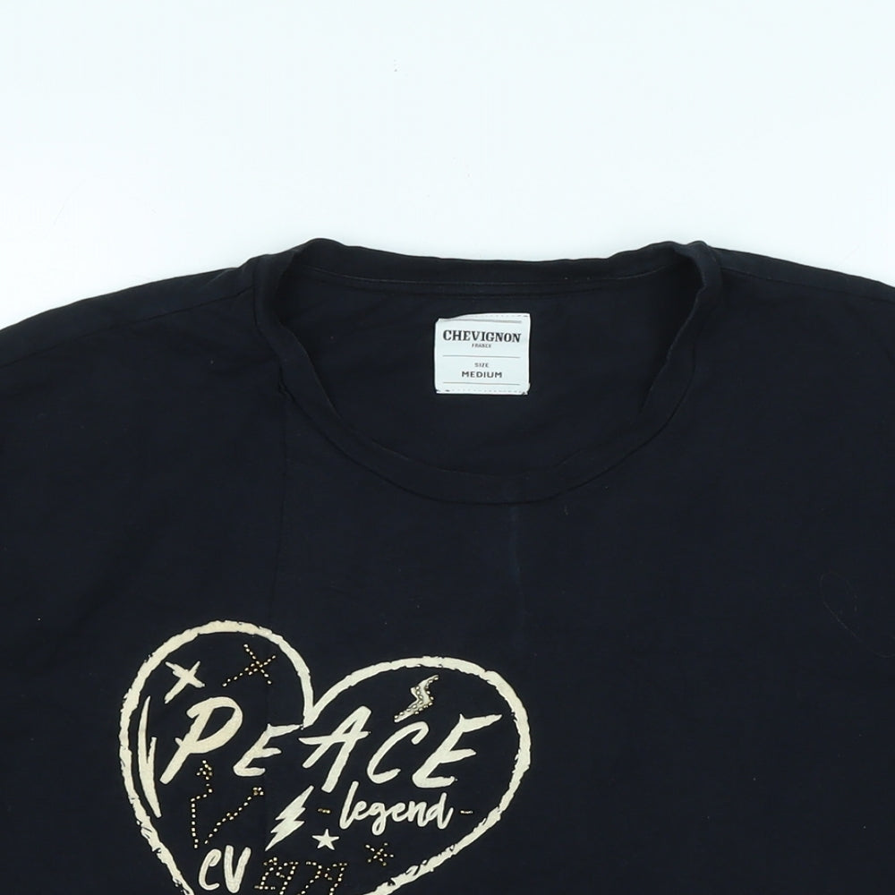Chevignon Womens Blue Cotton Basic T-Shirt Size M Crew Neck - Peace Legend CV 1479