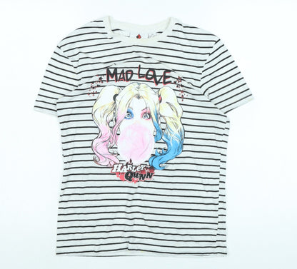 Harley Quinn Womens White Cotton Blend Basic T-Shirt Size XS Crew Neck - Mad Love