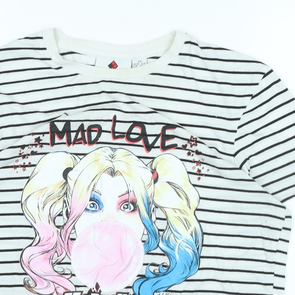 Harley Quinn Womens White Cotton Blend Basic T-Shirt Size XS Crew Neck - Mad Love