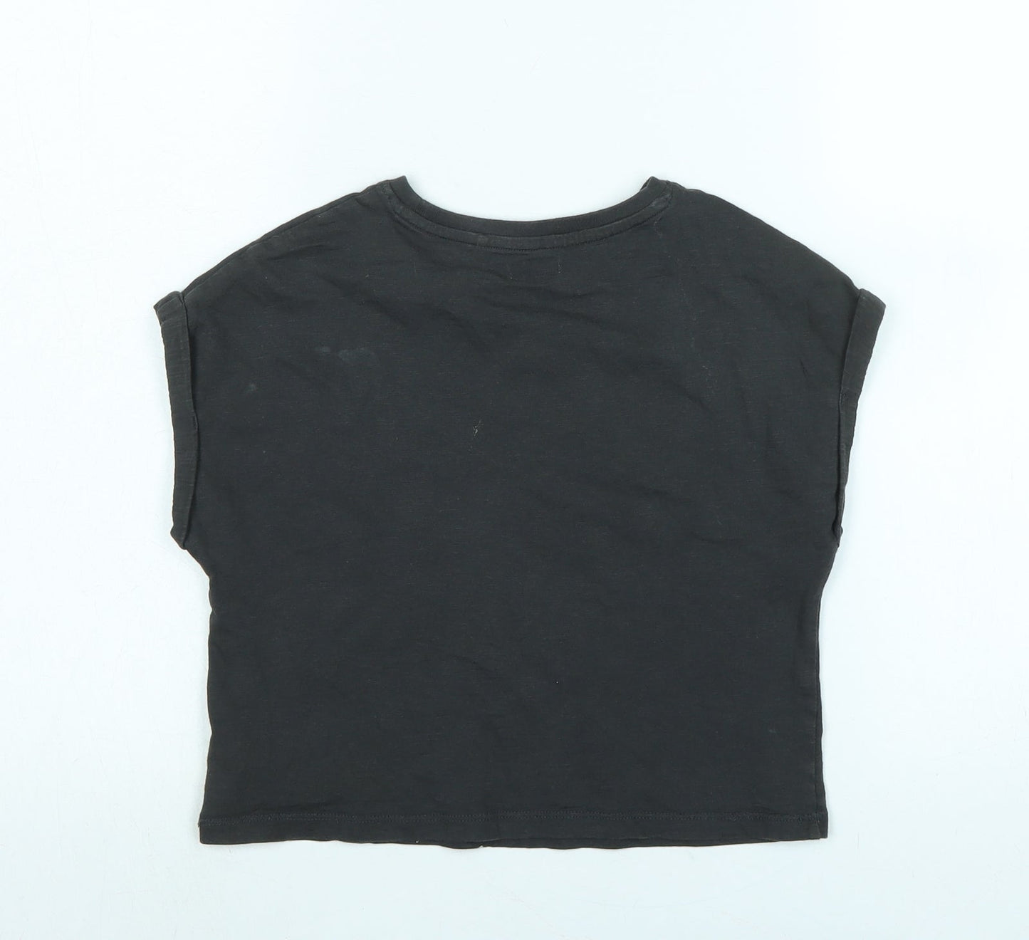 NEXT Girls Grey Cotton Basic T-Shirt Size 8 Years Crew Neck - Talk to the palm - Sequins