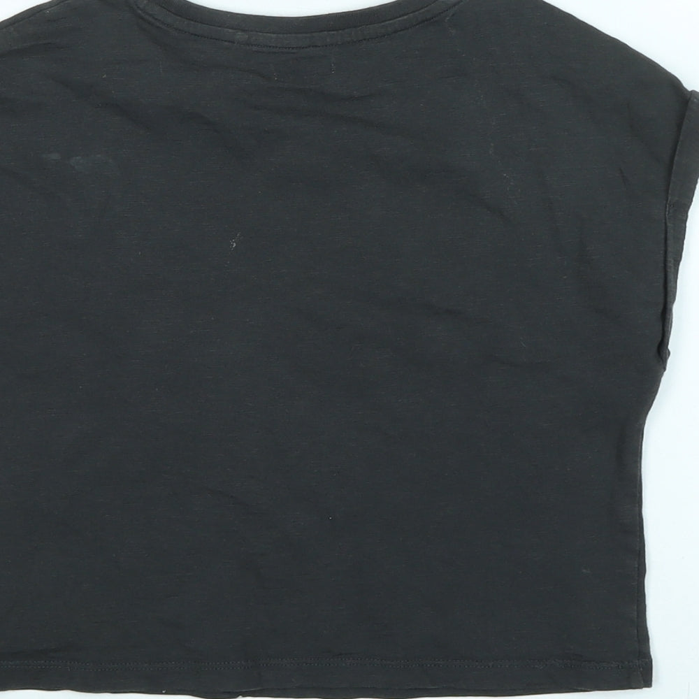 NEXT Girls Grey Cotton Basic T-Shirt Size 8 Years Crew Neck - Talk to the palm - Sequins