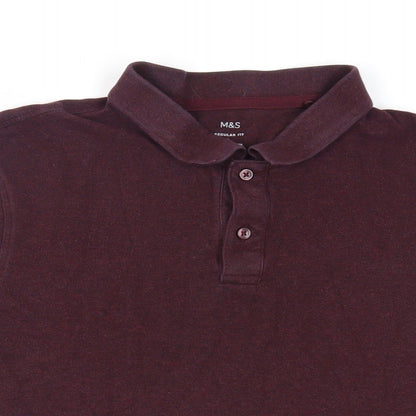 Marks and Spencer Mens Purple Cotton Polo Size L Collared Button
