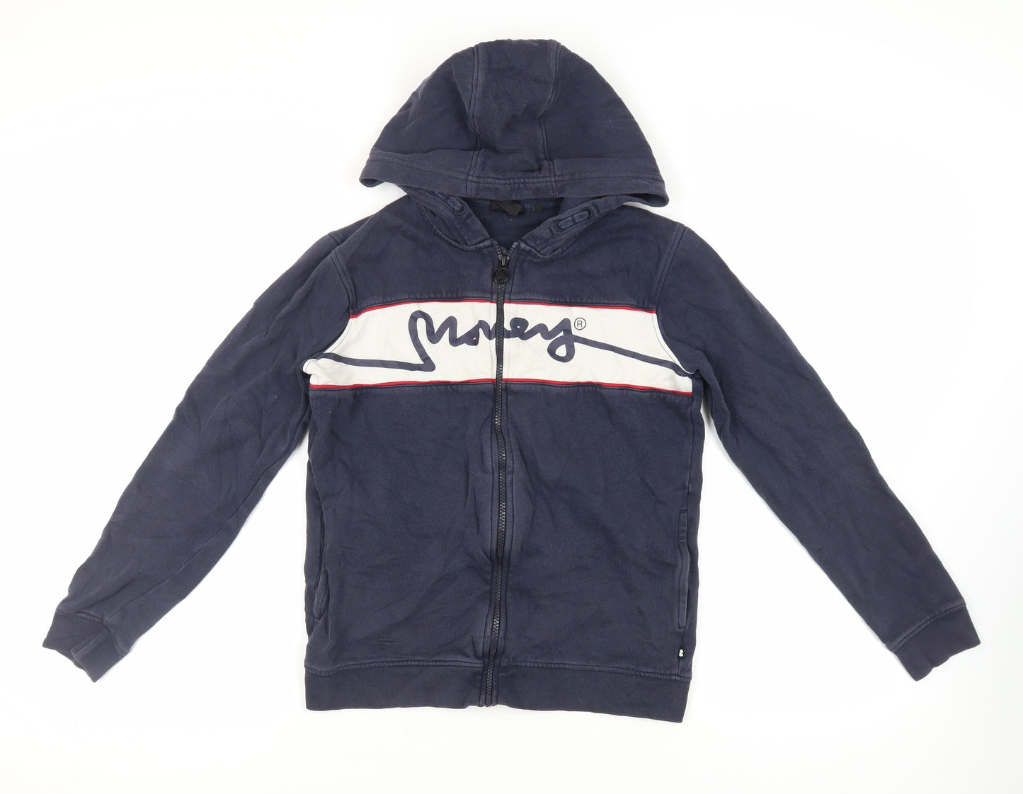 Money Boys Blue Cotton Full Zip Hoodie Size 12-13 Years Zip - Logo Pockets