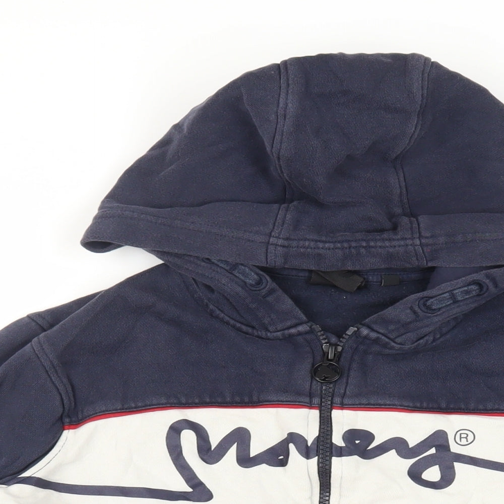 Money Boys Blue Cotton Full Zip Hoodie Size 12-13 Years Zip - Logo Pockets
