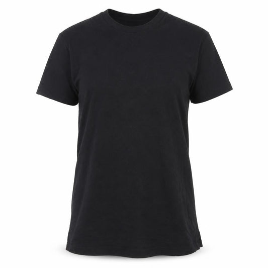 Front view of ASOS women’s black cotton basic t-shirt, size L, crew neck