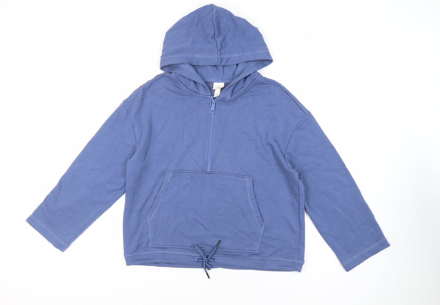 H&M Womens Blue Cotton Pullover Hoodie Size S Zip - Pockets