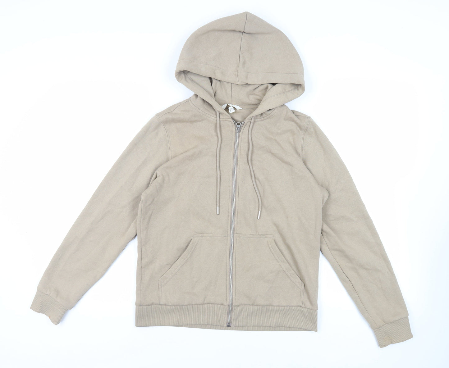 H&M Womens Beige Cotton Full Zip Hoodie Size S Zip - Pockets