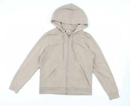 H&M Womens Beige Cotton Full Zip Hoodie Size S Zip - Pockets