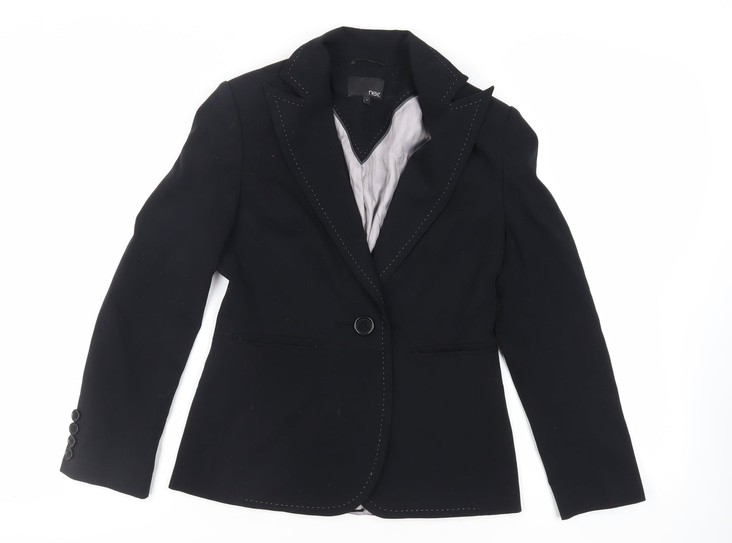NEXT Womens Black Jacket Blazer Size 10 Button - Contrasting Stitching