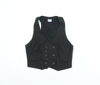 Oasis Womens Black Striped Cotton Jacket Suit Waistcoat Size 10