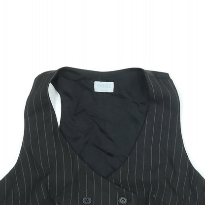 Oasis Womens Black Striped Cotton Jacket Suit Waistcoat Size 10