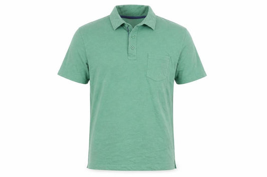 Front view of Atlasformen men’s green cotton polo, size L, collared button