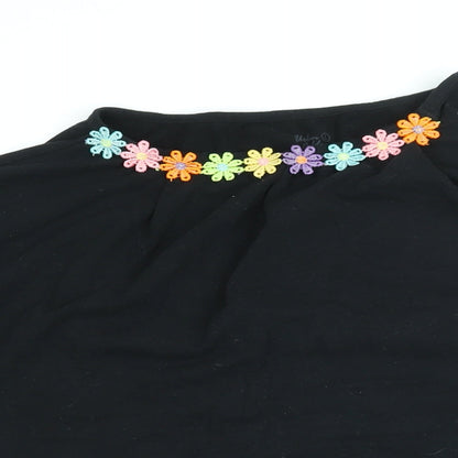 Urban Goddess Womens Black Floral Cotton Basic T-Shirt Size L Round Neck