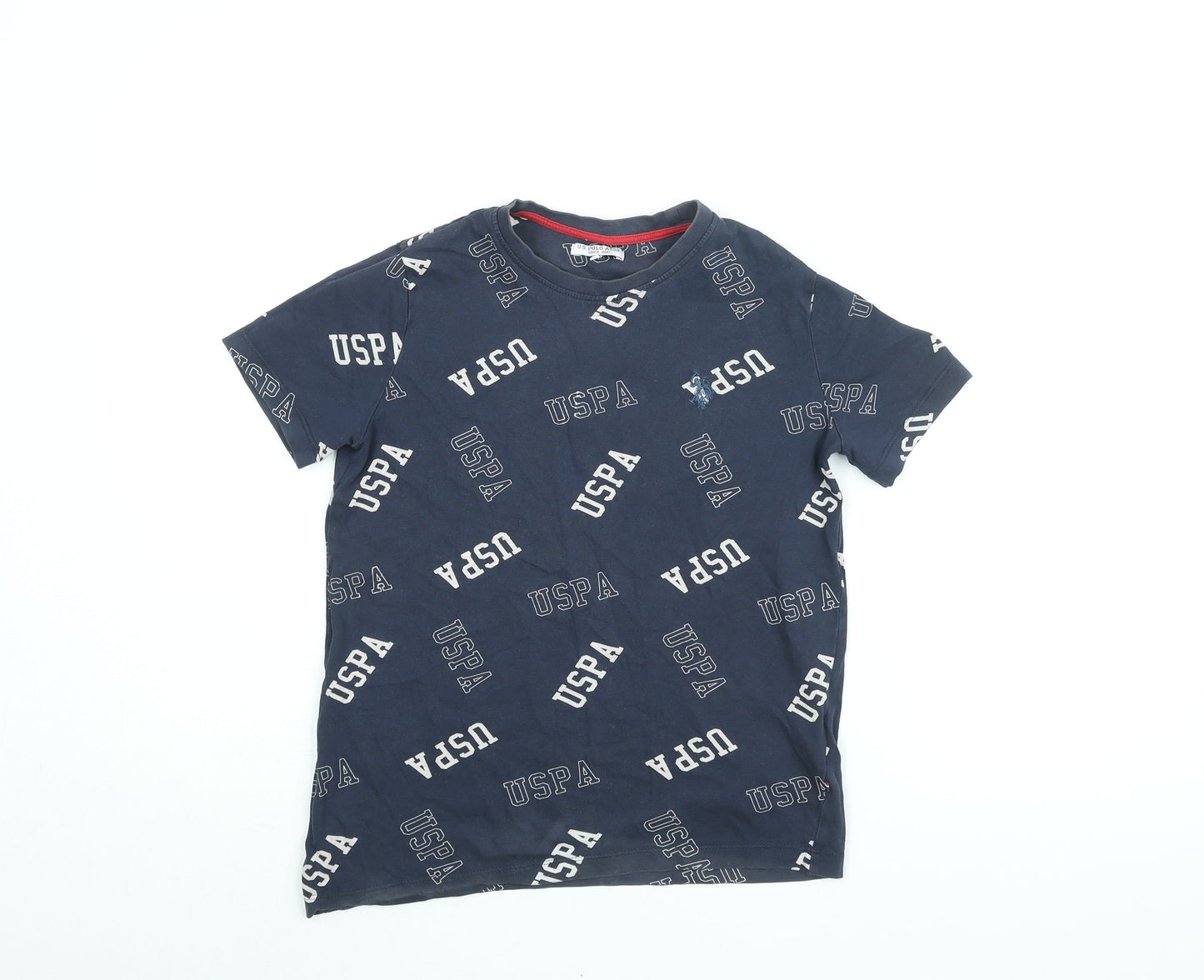 US Polo Assn. Boys Blue Cotton Basic T-Shirt Size 10-11 Years Round Neck Pullover - USPA