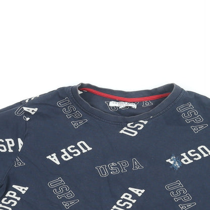 US Polo Assn. Boys Blue Cotton Basic T-Shirt Size 10-11 Years Round Neck Pullover - USPA