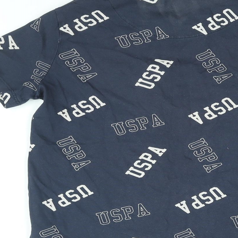 US Polo Assn. Boys Blue Cotton Basic T-Shirt Size 10-11 Years Round Neck Pullover - USPA