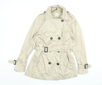 Stockholm Womens Beige Trench Coat Coat Size 12 Button - Belted