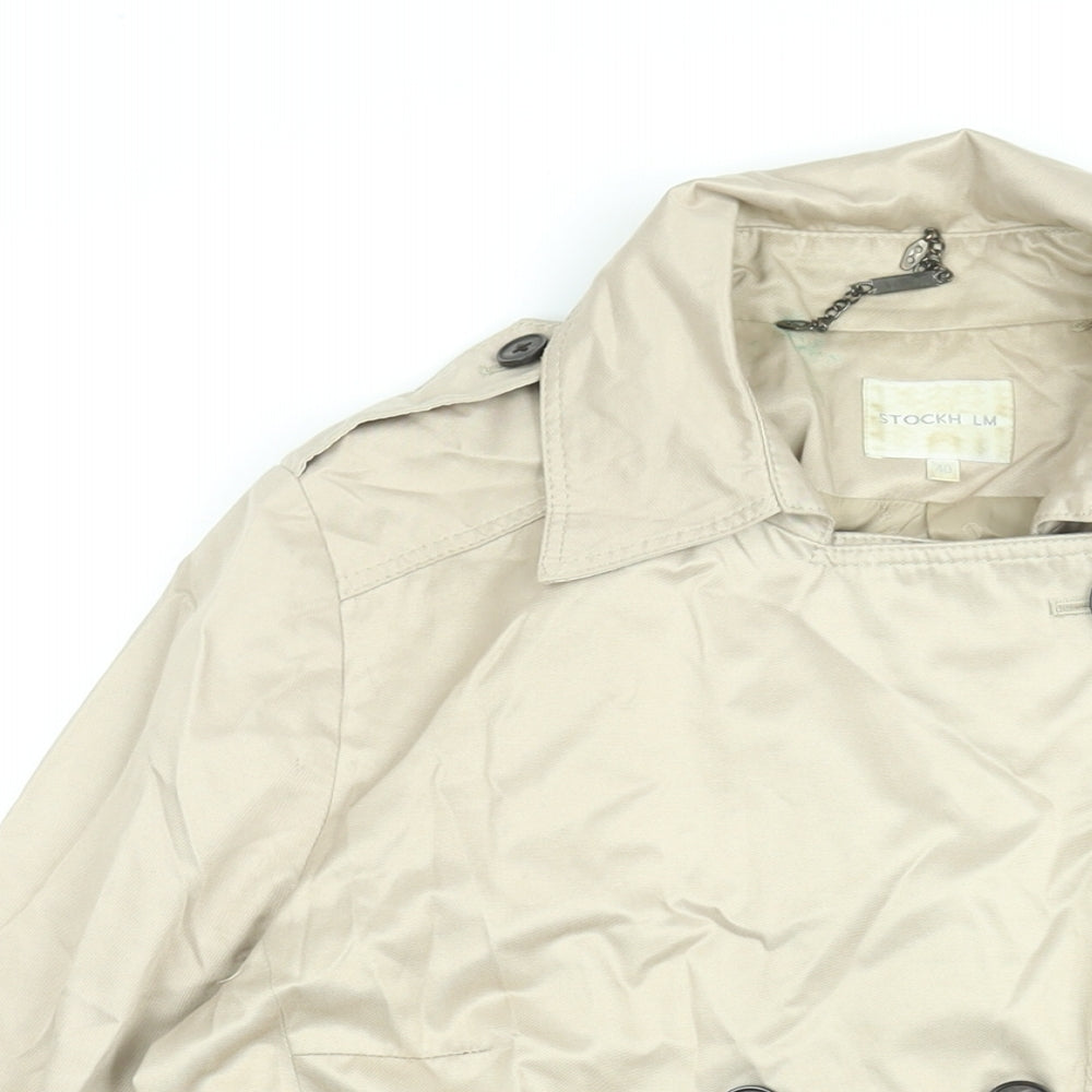 Stockholm Womens Beige Trench Coat Coat Size 12 Button - Belted