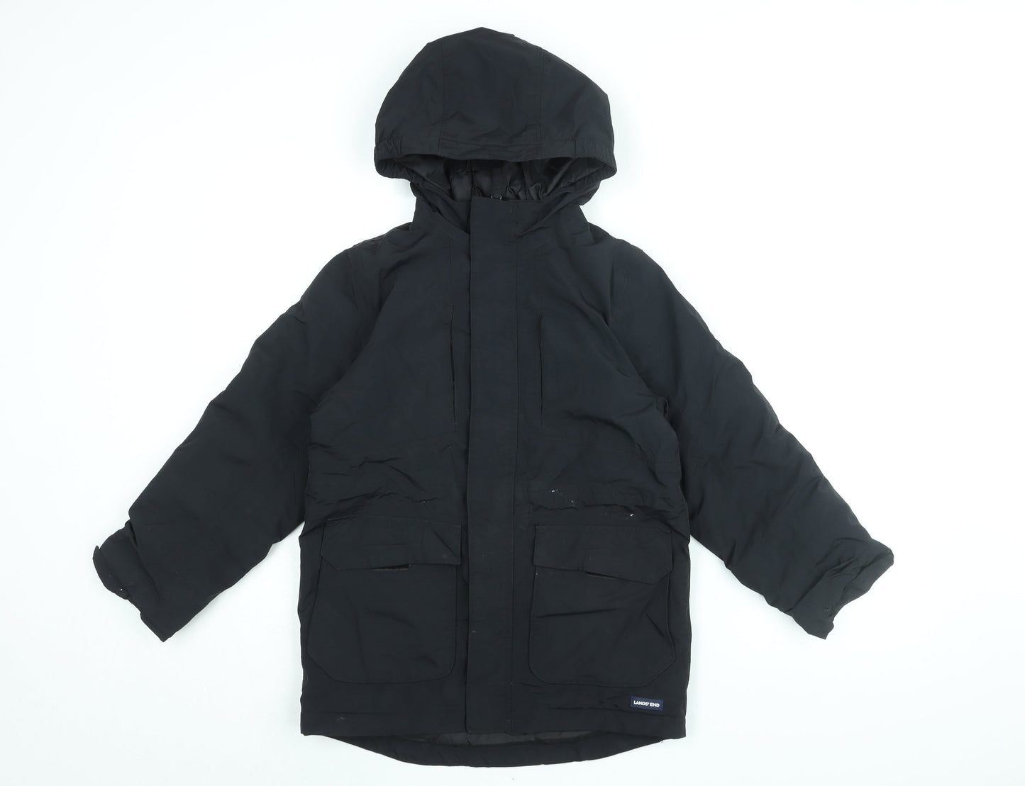 Lands' End Boys Black Rain Coat Coat Size 8 Years Zip