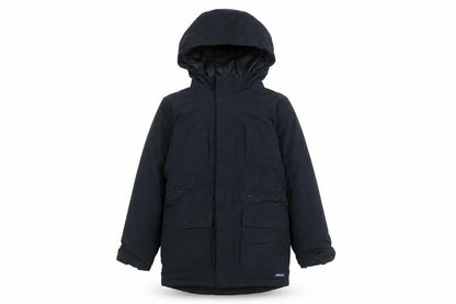 Front view of Lands' End boys’ black rain coat coat, size 8, years zip