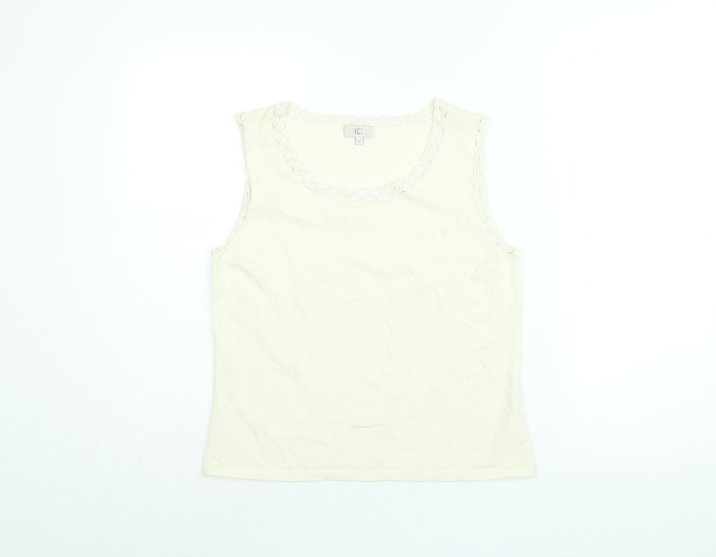 CC Womens Ivory Viscose Basic T-Shirt Size M Round Neck