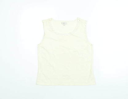 CC Womens Ivory Viscose Basic T-Shirt Size M Round Neck