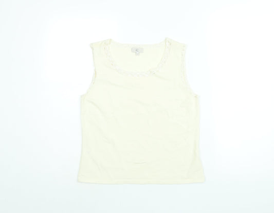CC Womens Ivory Viscose Basic T-Shirt Size M Round Neck