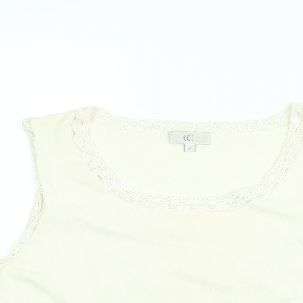 CC Womens Ivory Viscose Basic T-Shirt Size M Round Neck
