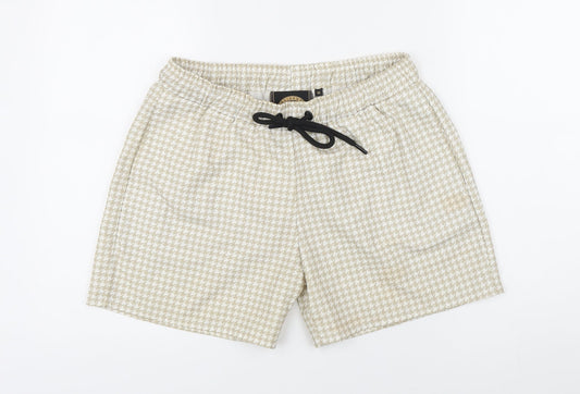 The Presidents Club Mens Beige Check Nylon Sweat Shorts Size M Regular Drawstring - Swim shorts, Elasticated waist