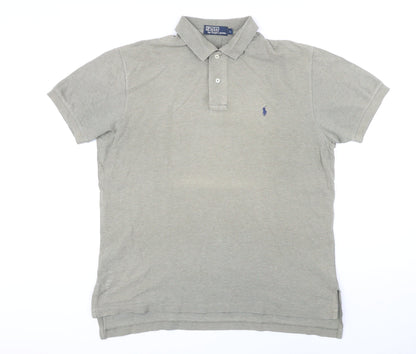 Polo Ralph Lauren Mens Green 100% Cotton Polo Size L Collared Button