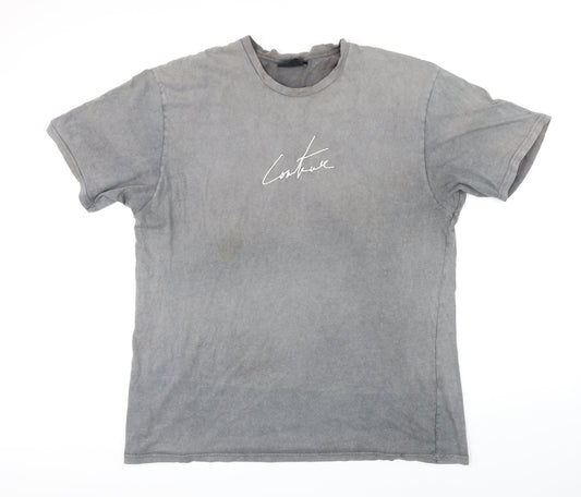 The Couture Club Mens Grey Cotton T-Shirt Size L Round Neck