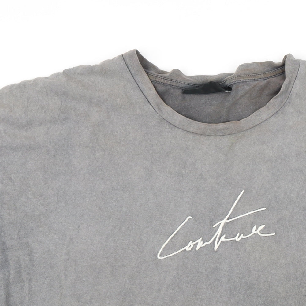 The Couture Club Mens Grey Cotton T-Shirt Size L Round Neck
