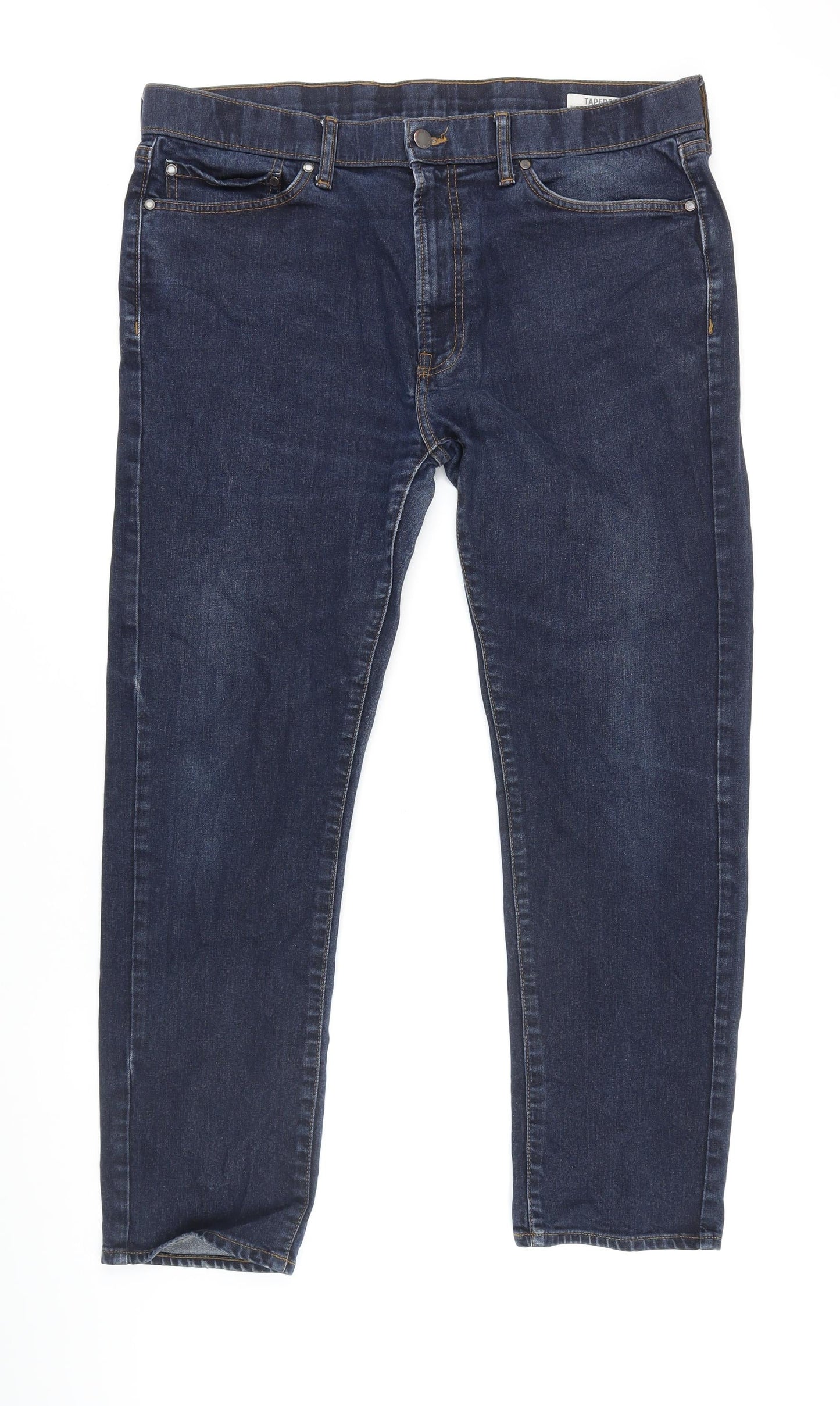 M&S Womens Blue Cotton Tapered Jeans Size 36 in L27 in Regular Zip